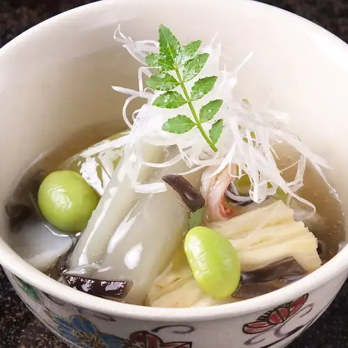 賀茂瓜と芋茎の蟹餡かけ