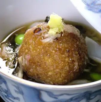 Lotus root dumplings with crab sauce