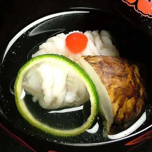 Matsutake mushroom and peony conger eel soup