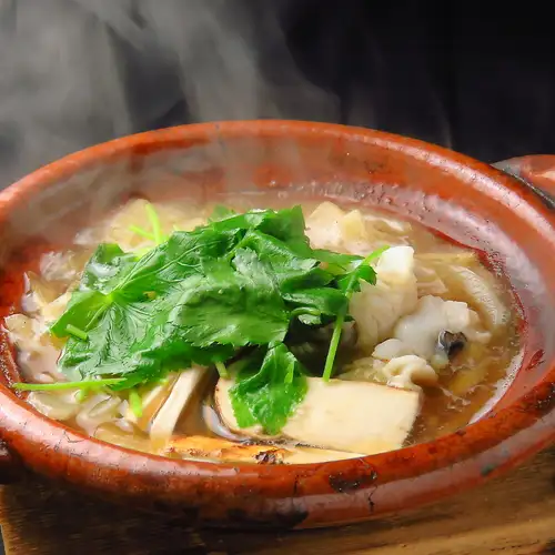 Pike conger hot pot with matsutake mushrooms and onions