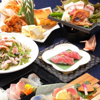 [2 hours all-you-can-drink included] Niigata indulgence course! Murakami beef nigiri/Kashiwazaki specialty sea bream chazuke etc./7 dishes for 7,700 yen (tax included) *Includes 5 types of local sake