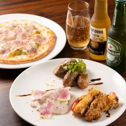 5,500円♪忘年会や宴会に♪生ビールも飲み放題2時間♪サラダ・ビザ・肉料理・パスタ・デザート