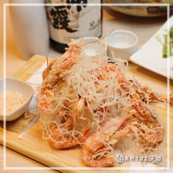 Soft shellfish tempura with homemade shrimp salt