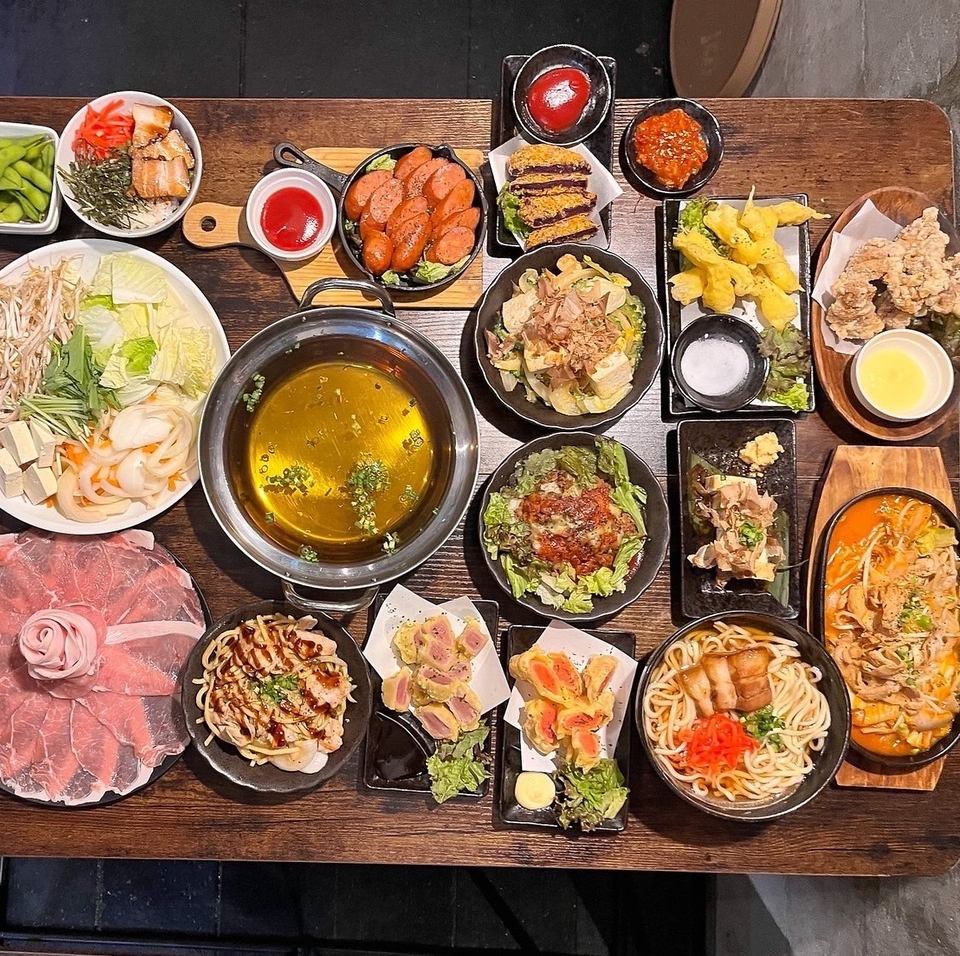 あぐー豚と島野菜のしゃぶしゃぶ食べ飲み放題コース3850円♪