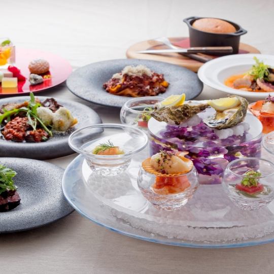 【Sumire Dinner C】包含海鲜紫罗兰拼盘和黑毛和牛西冷牛排的套餐