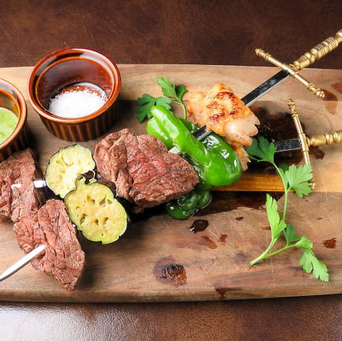 Grilled beef skirt steak skewers