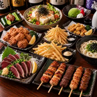 【個室確約】3時間飲み放題!最高峰の贅沢◎鰹のタタキや串盛りを楽しむ全10品◆5500円(税込)