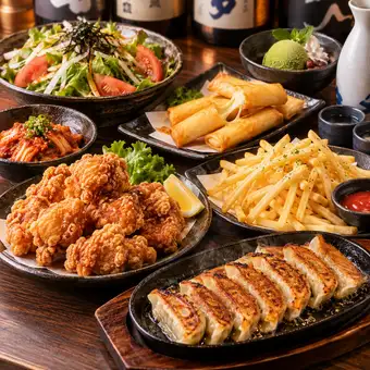 【3時間飲み放題】ポテトと唐揚げが食べ放題!!定番居酒屋メニュー全7品◆3000円(税込)