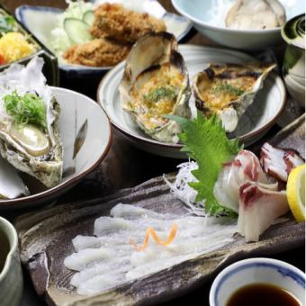 2 hours all-you-can-drink [Seasonal course] Sashimi/3 types of oyster dishes/conger eel rice, etc. (7 dishes in total) 6,300 yen (tax included)