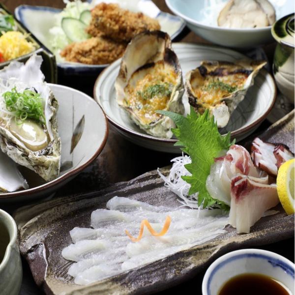 [Recommended] All-you-can-drink for 2 hours [Seasonal course] Sashimi / Oyster dishes 3 types / Anagomeshi etc. (7 dishes in total) 6300 yen
