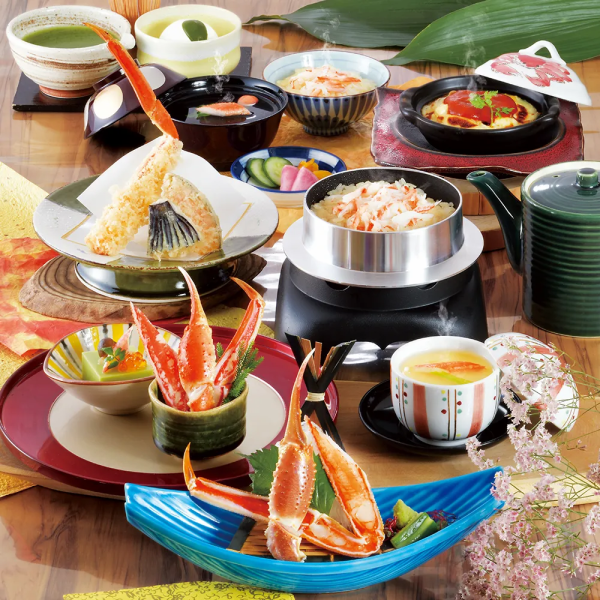 螃蟹懷石套餐【花燈】生魚片/茶碗蒸/焗烤/天婦羅/釜飯...共9道菜 4,950日圓(含稅)