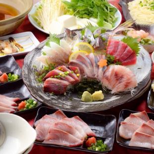 5種から選べるお鍋付き♪お刺身6点盛や穴子と白身魚の天ぷら等8品&2時間飲み放題 5500円