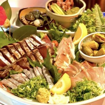 Assortment of 17 dishes including bonito tataki, grilled mackerel battera, etc.! Kochi specialty [sabachi course] 2 hours all-you-can-drink 5,500 yen