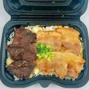 Beef skirt steak and pork ribs grilled lunch box