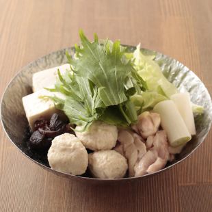 厚真鶏もも肉と自家製鶏つみれの葱塩小鍋