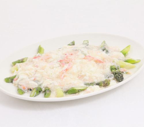 Green asparagus crab meat ankake