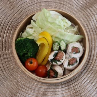 梅しそささみと野菜のせいろ