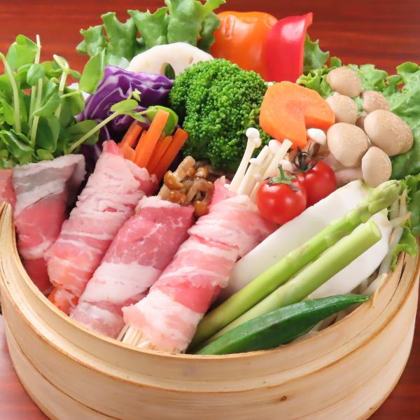 【旬の野菜を豚バラで巻いた】肉巻き蒸籠蒸し！ヘルシー◎食べ答え◎の一品