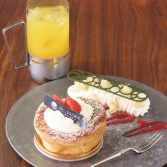 ドーナツシュークリーム×オレンジジュース
