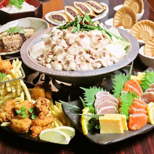 【當天接受預約！ 】2小時限定！國產牛內臟鍋及刺身套餐（含無限暢飲）5,000日圓