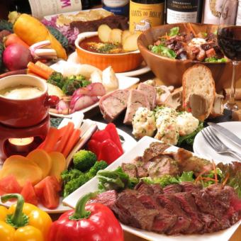 輕鬆的4小時套餐！豐盛的和牛和豬肉拼盤♪12道菜品+無限暢飲的高級套餐4小時6000日元