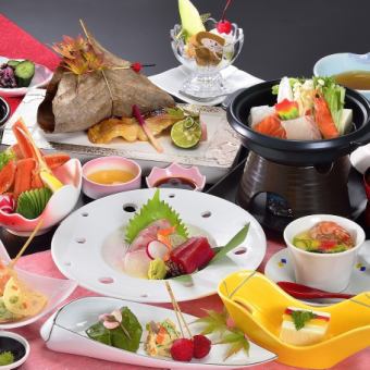 [For meetings, family anniversaries, etc. - Asuka] 11 dishes including hotpot, seafood chirashi sushi, tempura, etc. 5,280 yen (tax included)