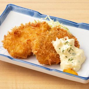 Fried cod with Japanese tartar sauce / Bath-fuki daikon radish and minced chicken with miso paste