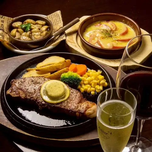 ≪肉食！サーロインステーキ≫[120分プレミアム飲み放題付き]全9品 5500円コース