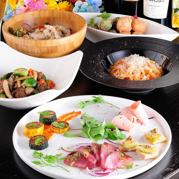 【Fiveプレミアムコース】全10品 ワイン等100種が3時間飲み放題 生うにのパスタやデザート付◆ 6,300円