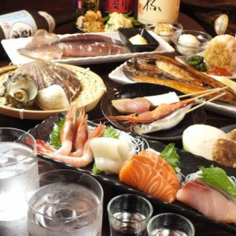 [All-you-can-eat and drink Hamayaki seafood] ☆ 2 hours system ☆ Sashimi & Hamayaki & Izakaya menu/Big catch course 3580 yen (tax included)