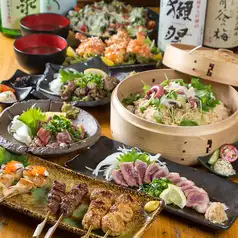 <飲み放題付き>牛ハラミ含む串3種やエビマヨ、マグロ炙りなど全8品『5,000円コース』
