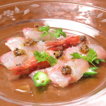 Carpaccio of white fish and sweet shrimp
