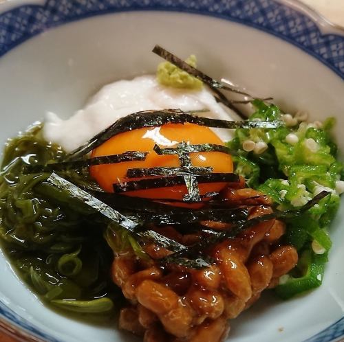 アボカドまぐろバルサミコ和え/ネバネバ寄せ/干し貝ひも