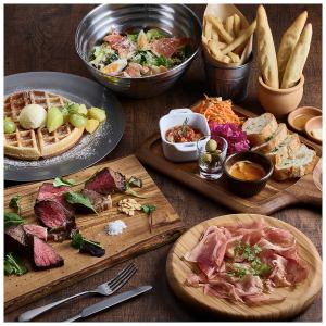 【Premiumプラン】知多牛炭火焼のステーキ＋生ハム＋前菜5種＋ポテトのフリーフロー＋デザート付き