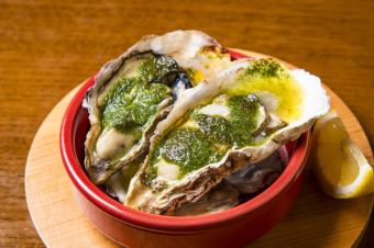 2 butter-grilled oysters