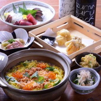 Ichigoichisho Course (includes 3 hours of all-you-can-drink including 3 types of sake) 6 dishes including autumn salmon and salmon roe cooked in a clay pot, 6,000 yen