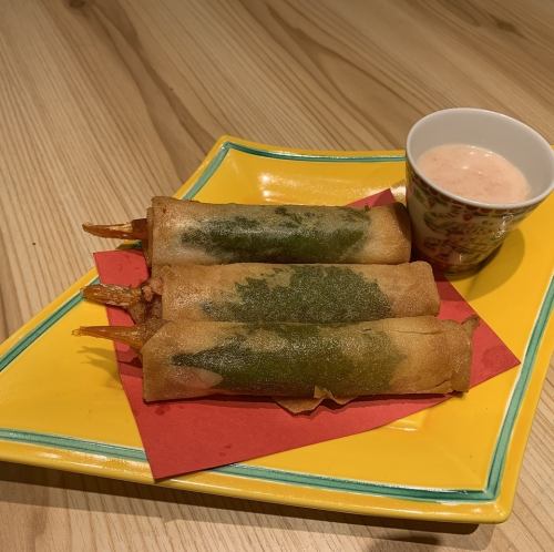 Shrimp, Shiso, Spicy Pollack Roe, and Cheese Spring Rolls