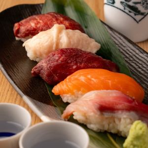 Five kinds of horse meat and seafood nigiri