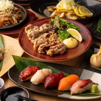 [Welcome/farewell party course] 2.5 hours all-you-can-drink + 7 dishes for 4,000 yen (seafood, tempura, nigiri sushi, etc.)