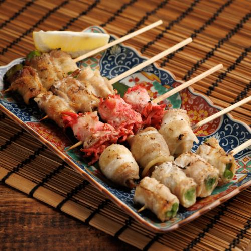 博多野菜巻き串五本盛り合わせ