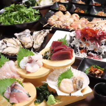 【春の宴会！コスパ◎コース】自慢の鮮魚５点盛り＋全9品＋飲み放題付き4000円◆