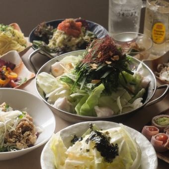 博多を味わおう！名物野菜巻き×博多名物もつ鍋コース「以心伝心」2時間飲み放題付10品4,000円