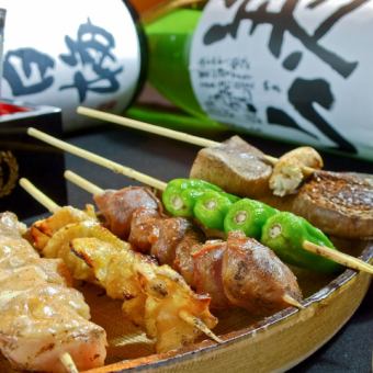 [Easy] ★5 types of our signature yakitori & 2 drinks (drinks)★ 2,000 yen! + 100 yen discount on additional alcohol!