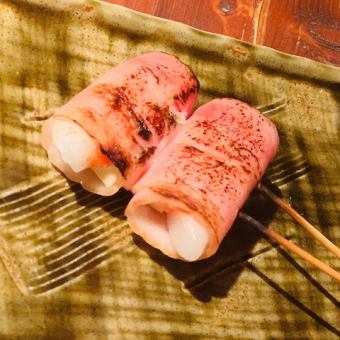 Bacon mentaiko skewers with tteokbokki cheese