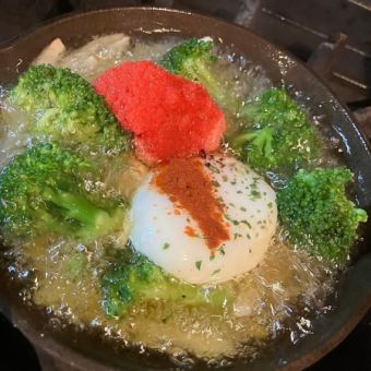 Potato Broth, Mentaiko Ajillo, Served with Pork Egg