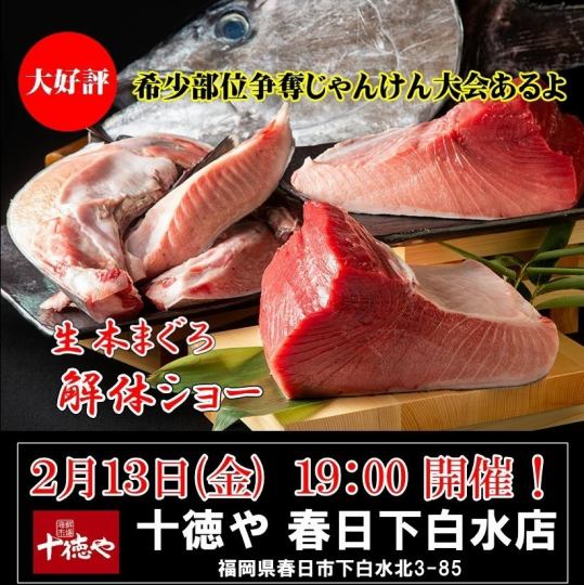 2/13(金)19:00～【生本まぐろ解体ショー】板前が巨大まぐろを捌く！