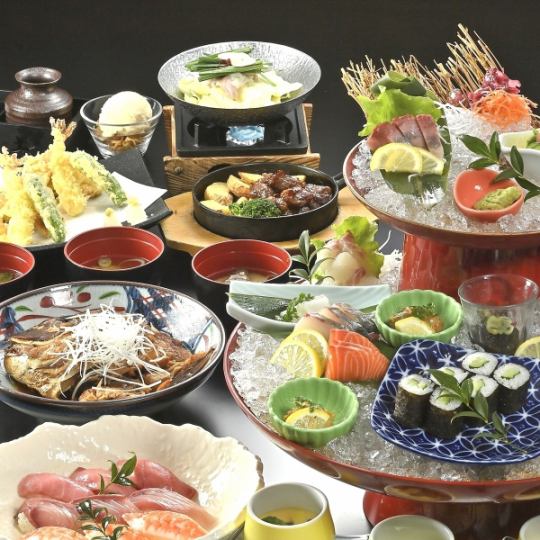 春宴会【十徳特選！寿司コース】もつ鍋(小)や中落カルビ、豪快刺身や寿司等《150分飲放題付》