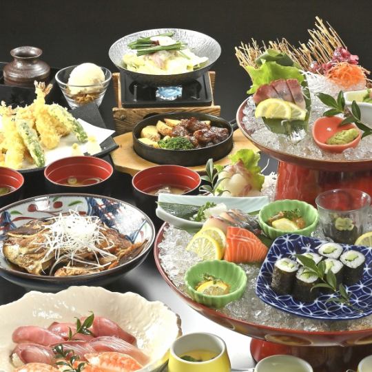 春宴会【十徳特選！寿司コース】もつ鍋(小)や中落カルビ、豪快刺身や寿司等《150分飲放題付》