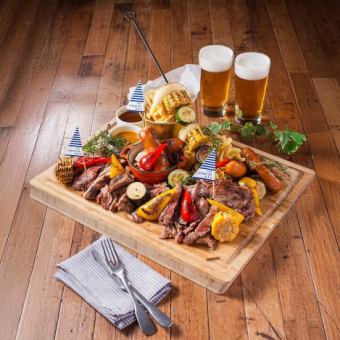 T【2時間飲み放題付＆ボトルビール1本】ビアガーデン×豪快BBQプレートコース【6980円→5980円】