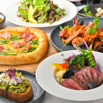 A【含2小時無限暢飲】烤牛肉、烤肉和蔬菜、自製披薩套餐【5,480日圓→4,480日圓】